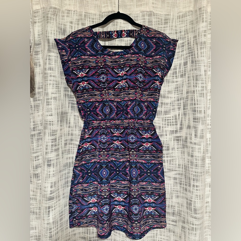 Pink Republic Navy & Purple Patterned Midi Dress